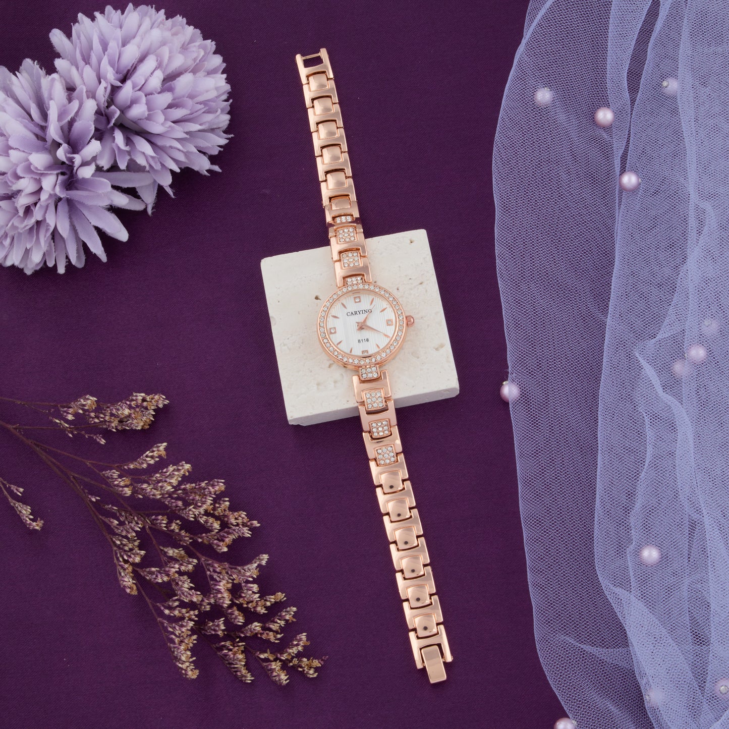 Elegant Rose Gold Analog Watch with Crystal Accents for Women