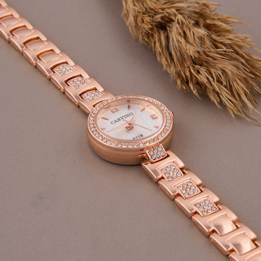 Elegant Rose Gold Analog Watch with Crystal Accents for Women