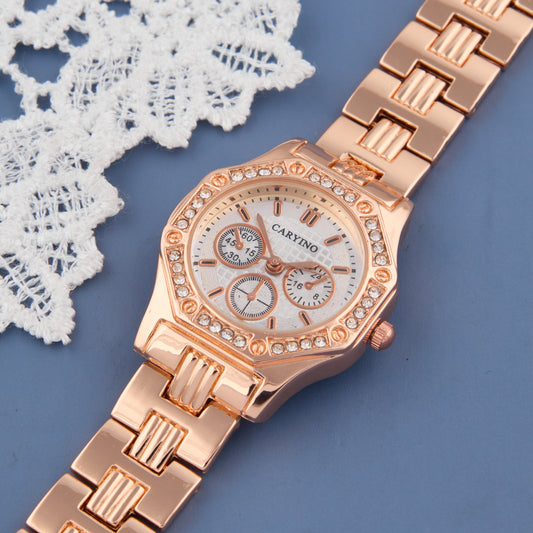 Rose Gold Multi-Dial Crystal-Studded Watch for Women