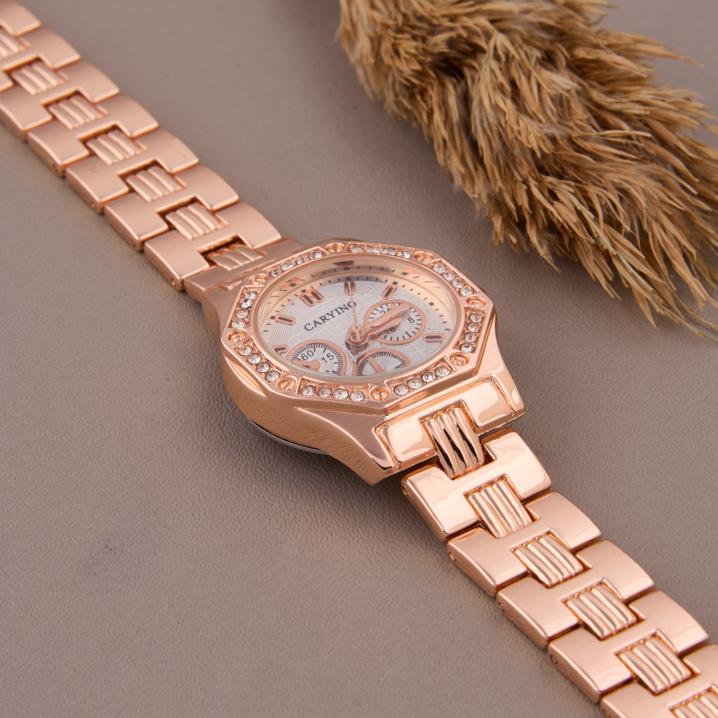 Rose Gold Multi-Dial Crystal-Studded Watch for Women