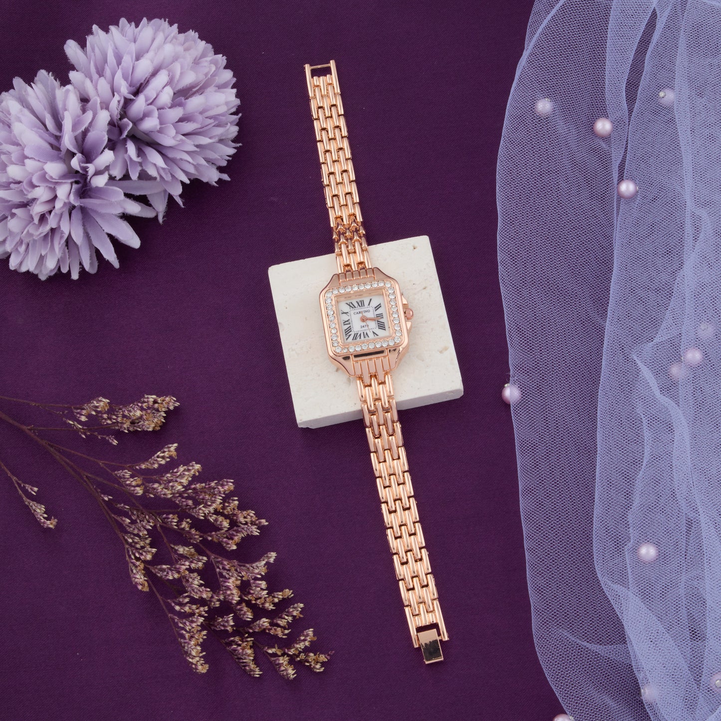 Elegant square dial analog watch for women – timeless style.