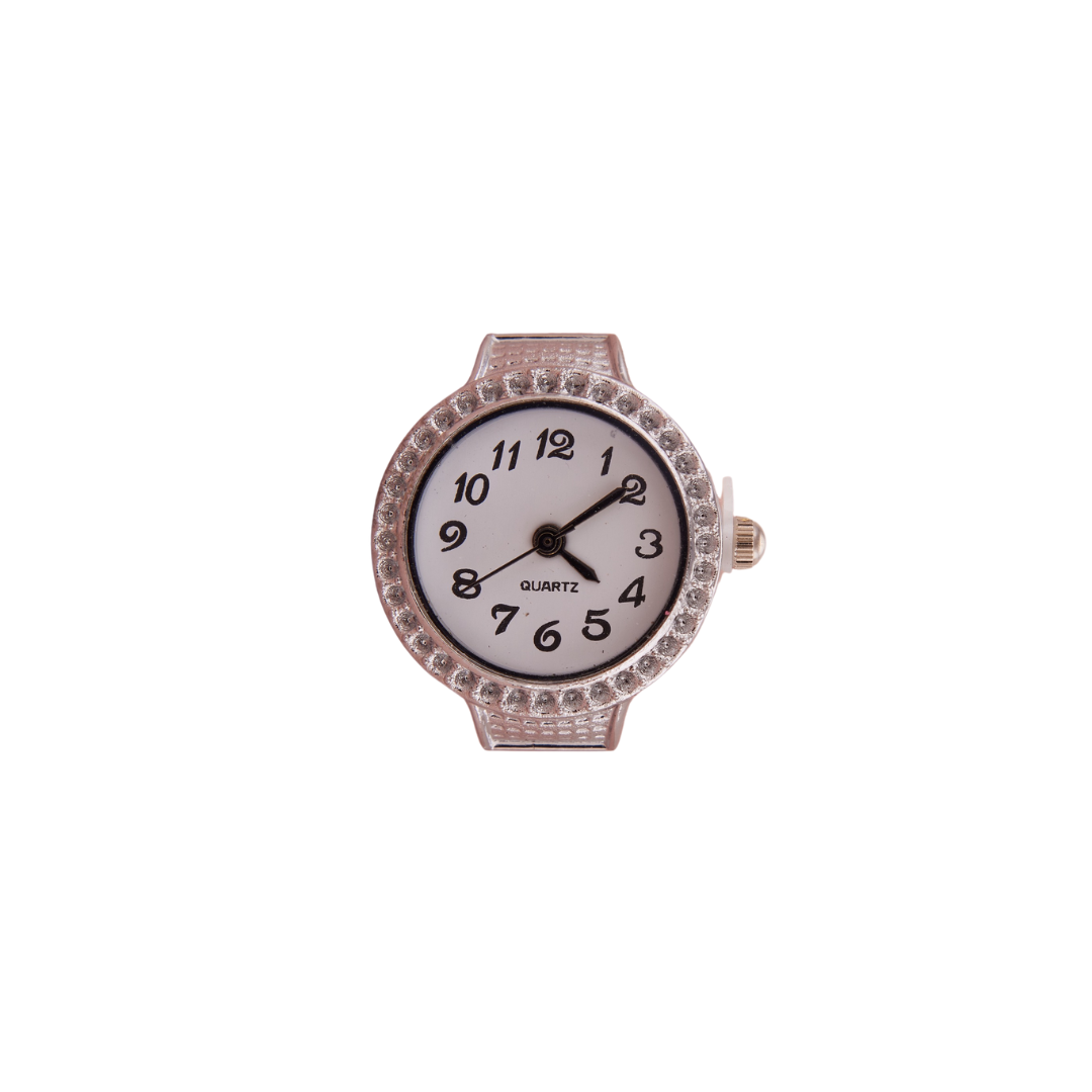 Premium Silver Toned Crystal Studded Round Dial Ring Watch for Women