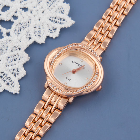 Designer Rose Gold Women’s Watch with Unique Crystal-Studded Bezel