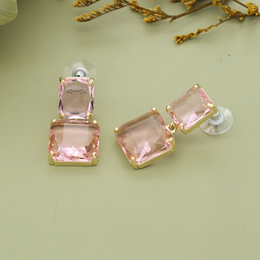 Elegant Double Pink Crystal Drop Earrings