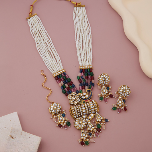 Multicolor Beaded Kundan Necklace & Earrings Set