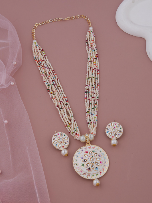 Handcrafted Multicolor Necklace Set with Artistic Pendant & Earrings