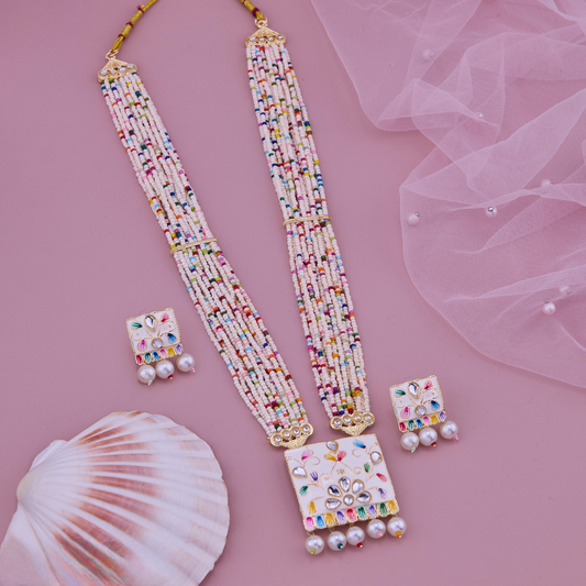 Multicolor Square Necklace Set with Pendant, Earrings