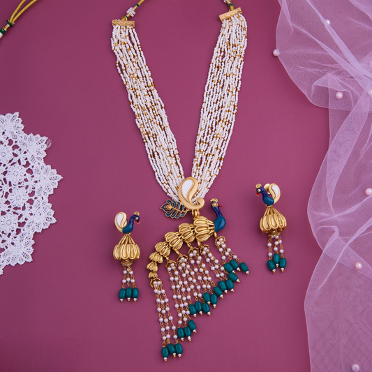 Ethnic Necklace Set with Artistic Pendant & Earrings