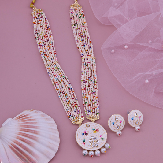 Multicolor Necklace Set with Meenakari Pendant & Earrings Set