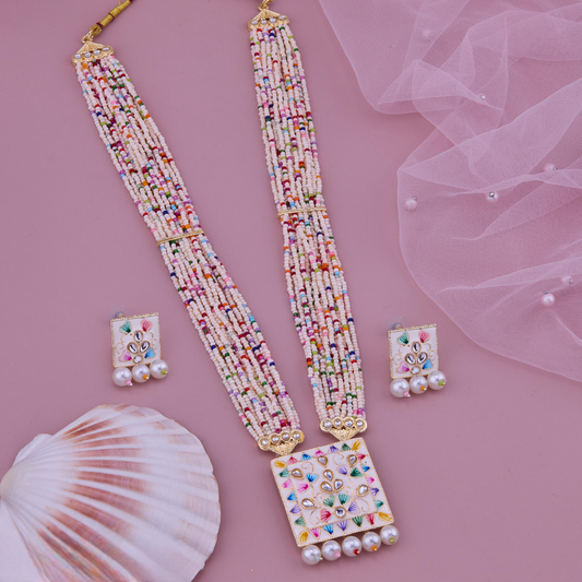Square Multicolor Necklace Set with Pendant & Earrings