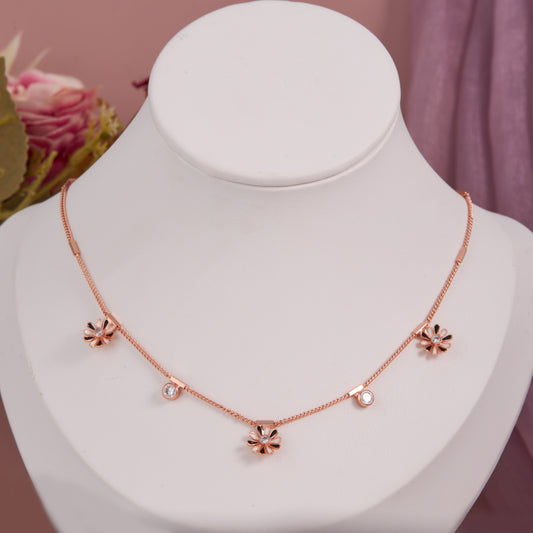 Stainless Steel Rose Gold Plated American Diamond Studded Necklace for Women
