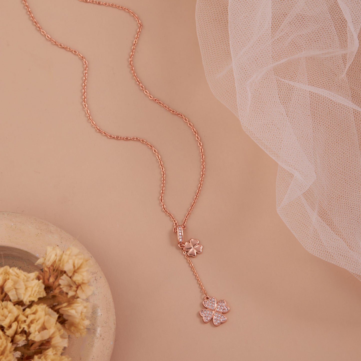 Rose Gold Clover Drop Pendant Necklace by GC Premium Jewellery