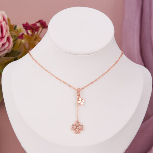 Rose Gold Clover Drop Pendant Necklace by GC Premium Jewellery