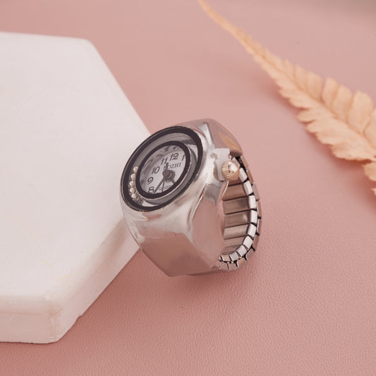 Stylish Silver-Tone Analog Ring Watch for Women