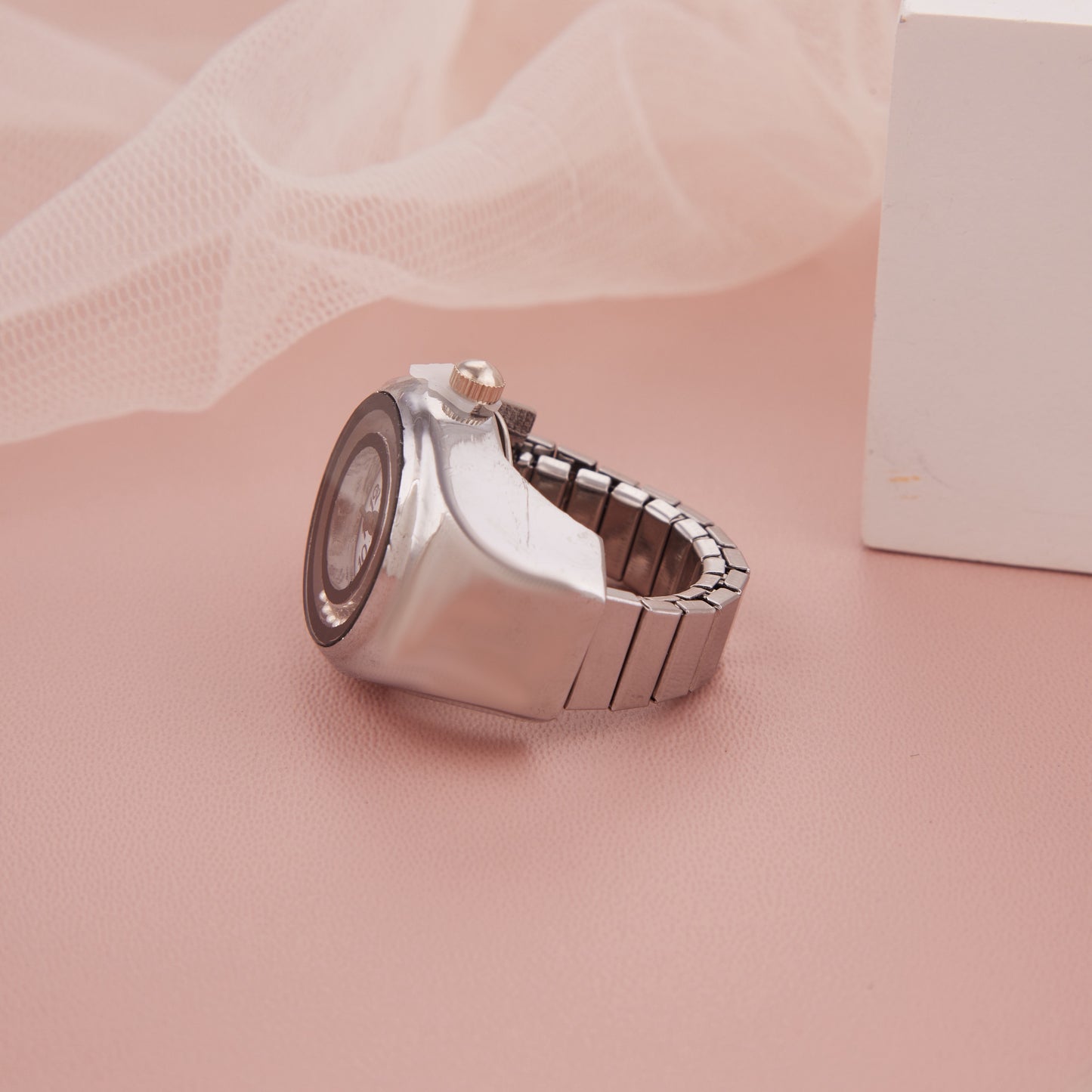 Stylish Silver-Tone Analog Ring Watch for Women