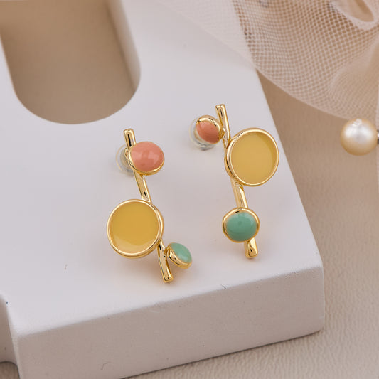 Multicolor Geometric Drop Earrings with Gold Accents