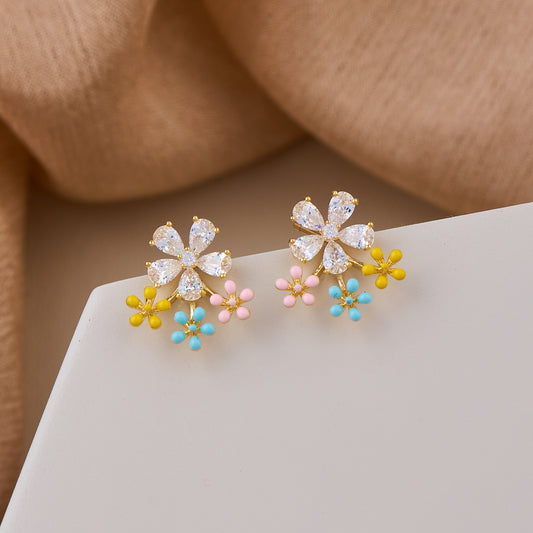 Colorful Floral Cluster Earrings with Crystal Petals