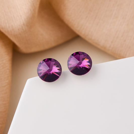 Round Faceted Purple Crystal Stud Earrings