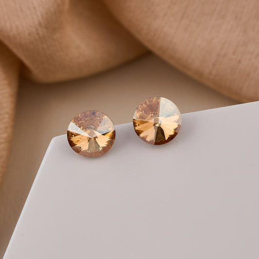 Round Faceted Golden Crystal Stud Earrings
