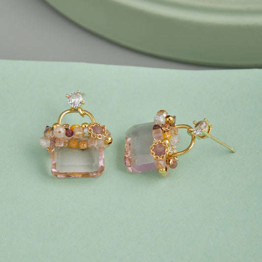 Gold & Enamel Earrings Elegant with Colorful Stones