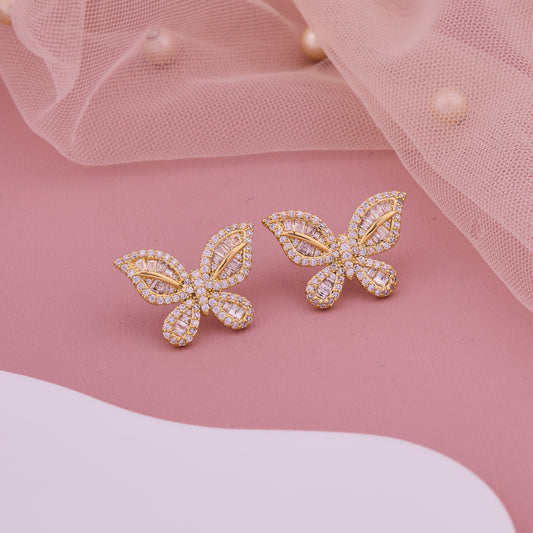 Elegant Gold-Plated Butterfly Stud Earrings Adorned