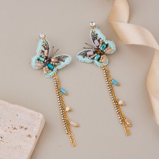Bohemian Style Beaded Butterfly Dangle Earrings