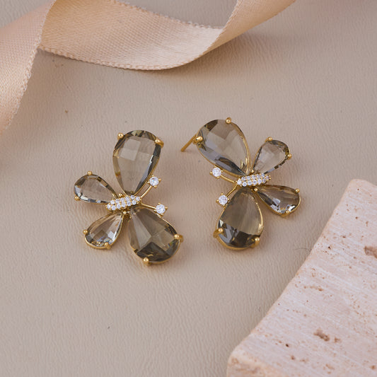 Chic butterfly earrings with smoky crystal wings