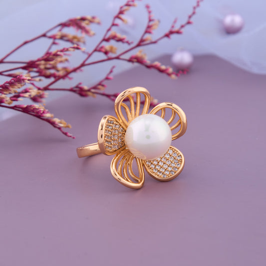 Golden Blossom Pearl Ring
