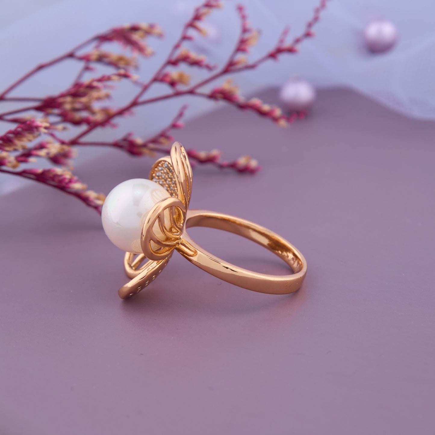 Golden Blossom Pearl Ring