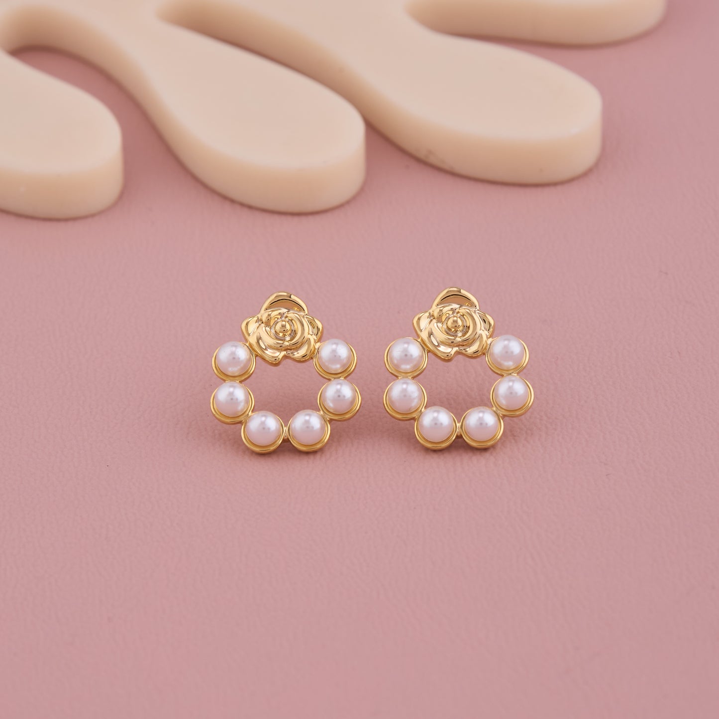 Golden Rose Pearl Hoop Earrings