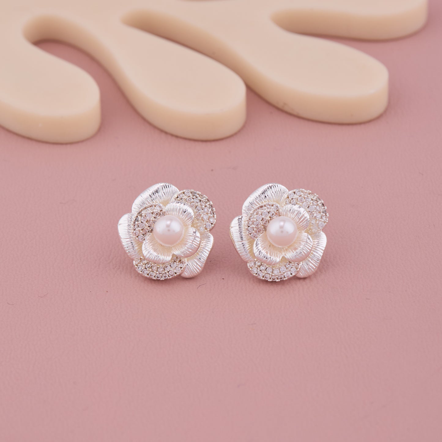 Elegant Pearl & Diamond Blossom Stud Earrings