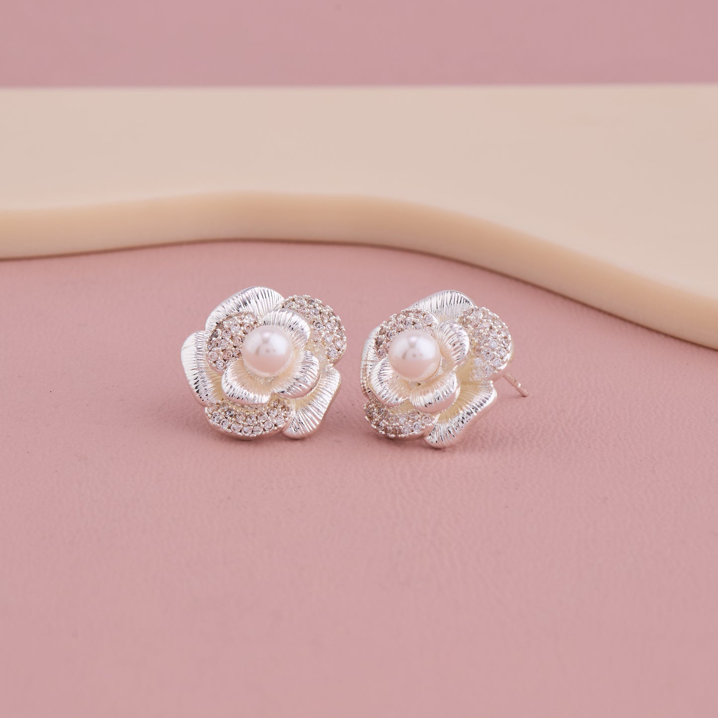 Elegant Pearl & Diamond Blossom Stud Earrings