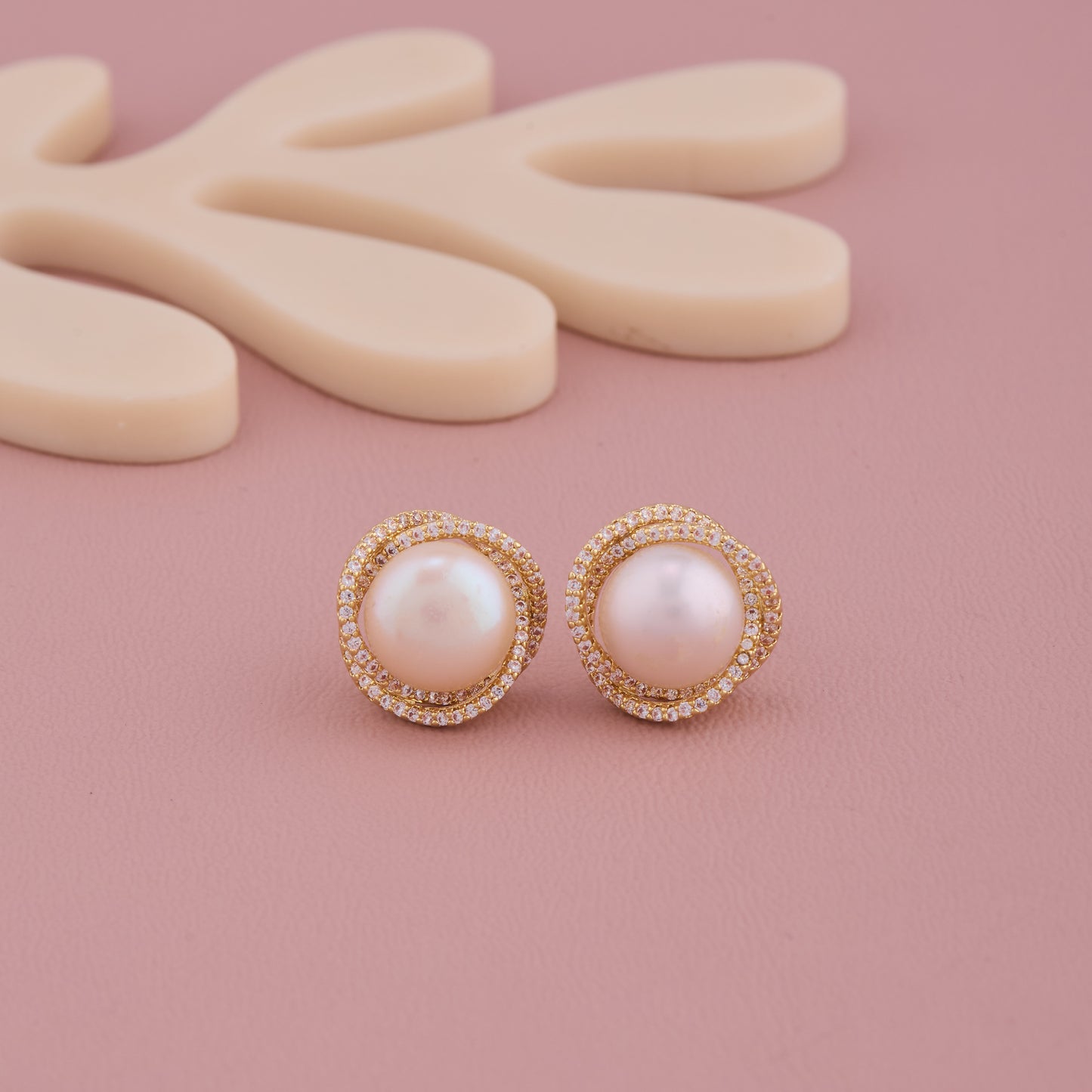 Pearl Stud Earrings With Diamond Halo