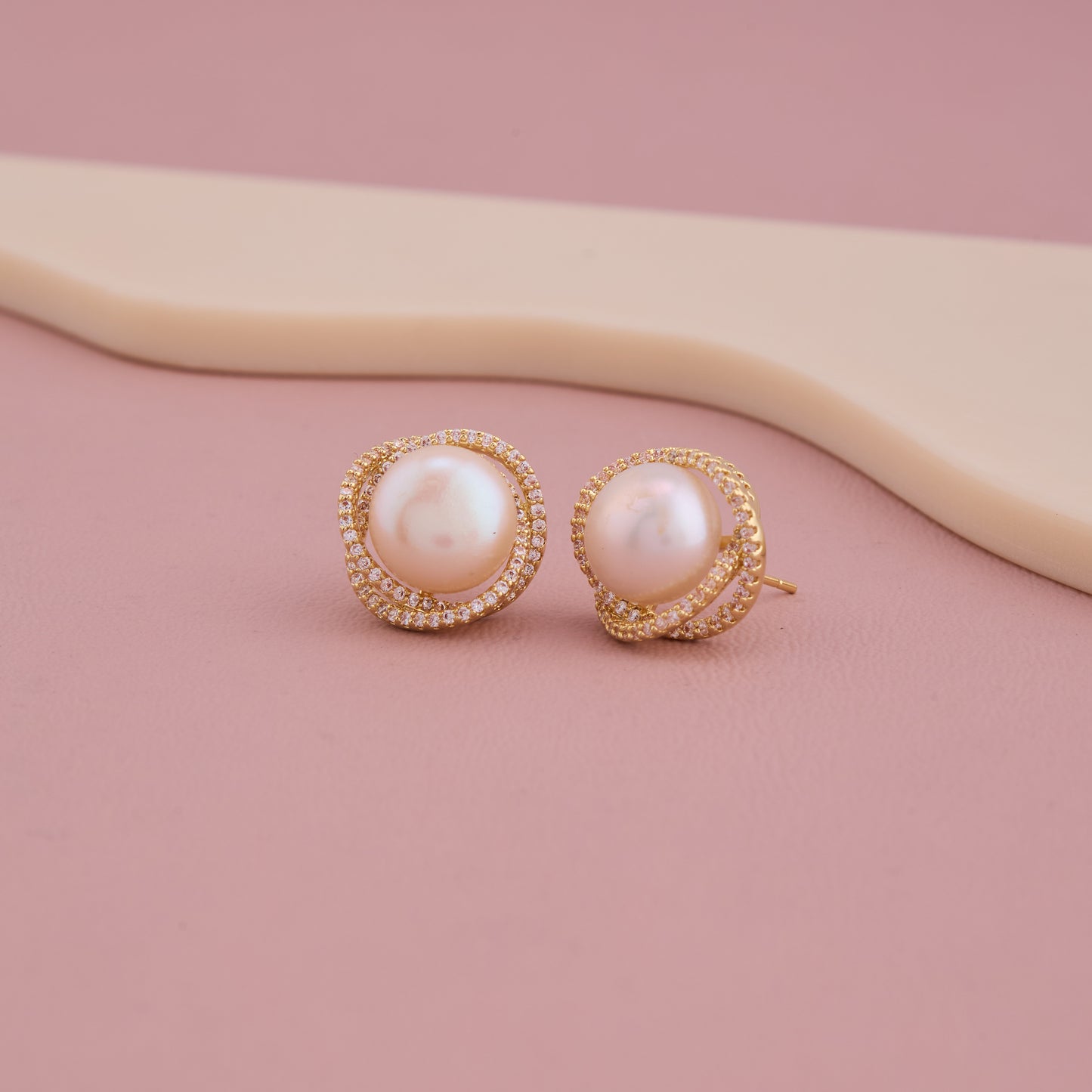 Pearl Stud Earrings With Diamond Halo