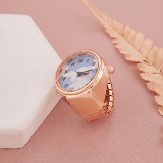 Rose Gold Cloud Print Analog Ring Watch for Women