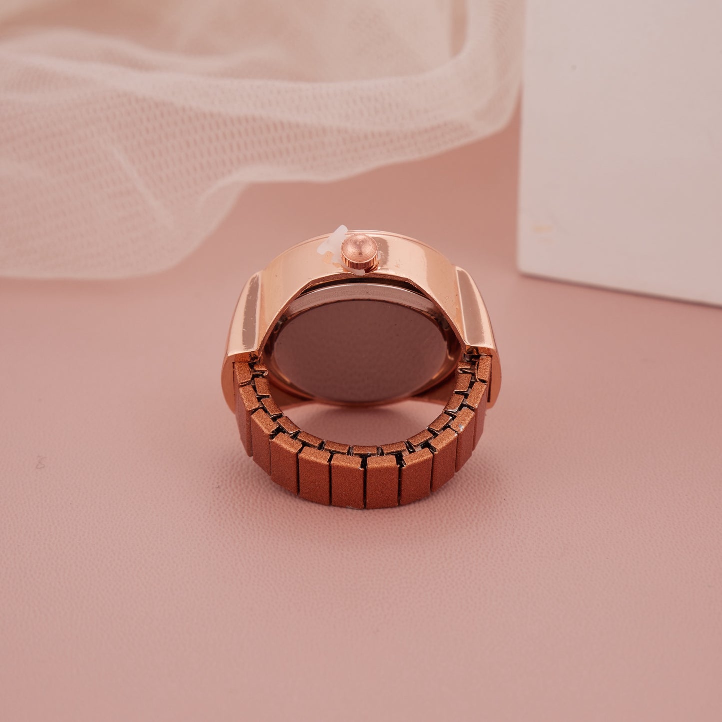 Elegant Rose Gold Ring Watch with Butterfly Dial & Roman Numerals