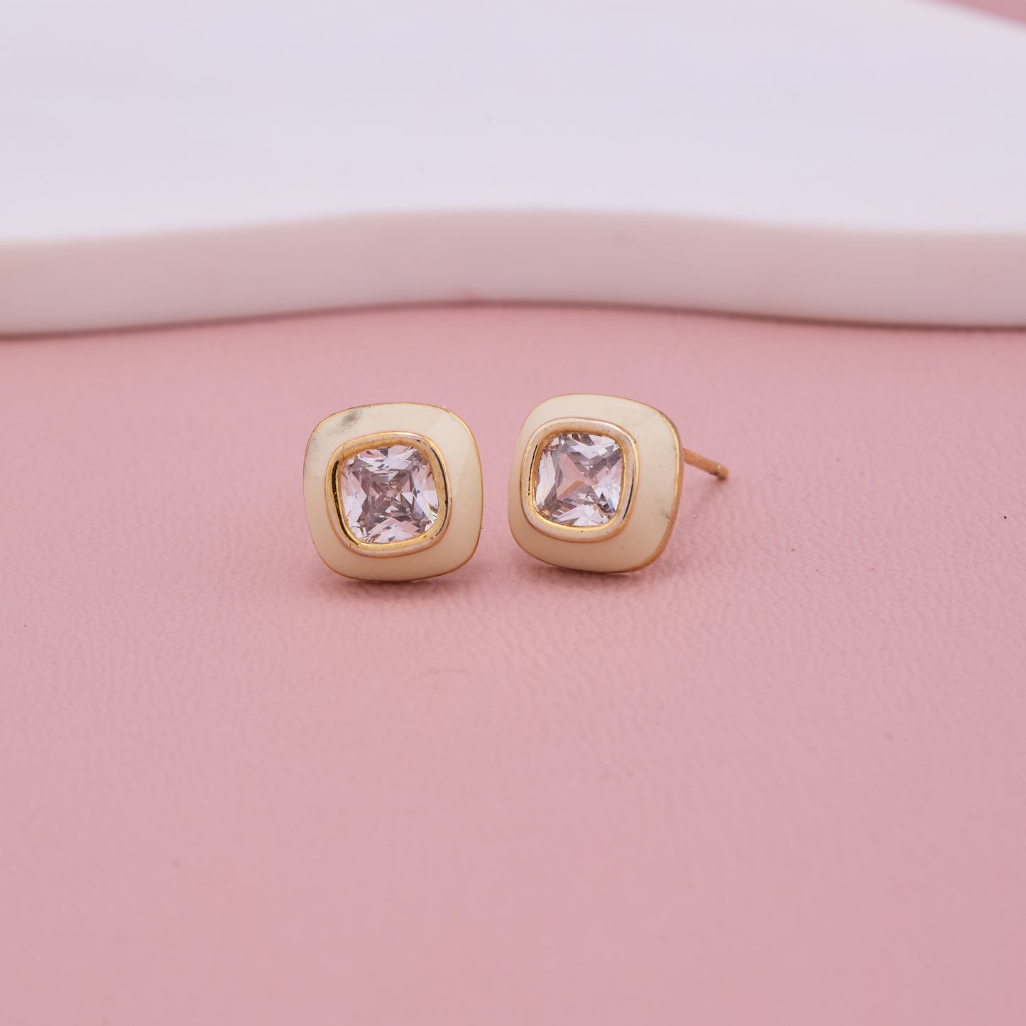 Gold Framed Crystal Stud Earrings