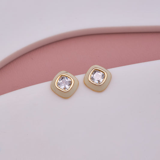 Gold Framed Crystal Stud Earrings