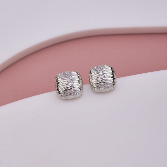 Textured Silver Square Stud Earrings