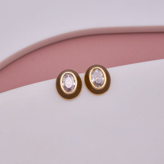 Oval Crystal Gold Stud Earrings