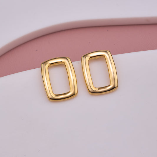 Open Rectangle Gold Stud Earrings