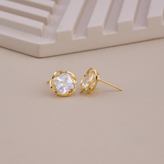 Gold Twisted Halo Crystal Stud Earrings