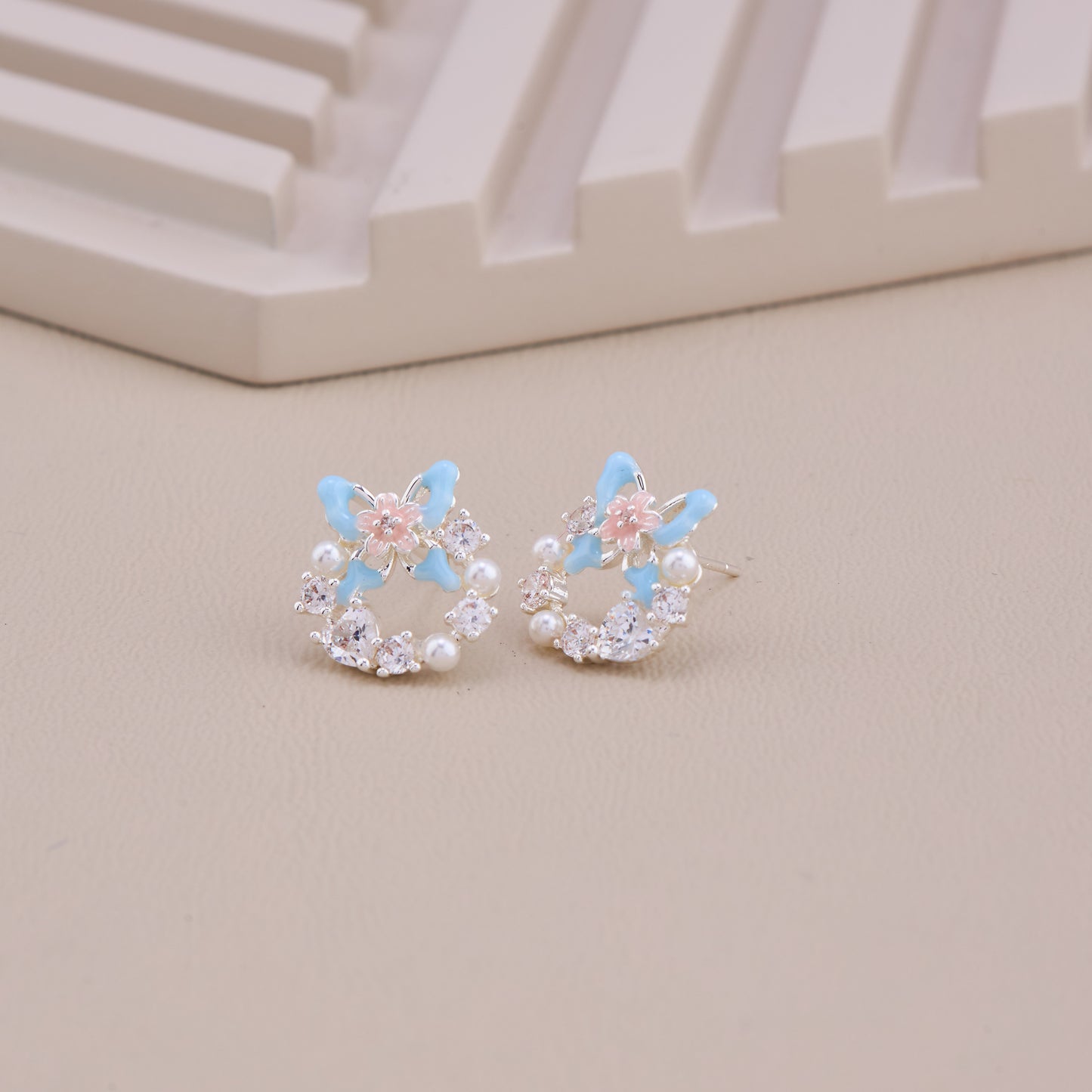 Butterfly Pearl Crystal Stud Earrings