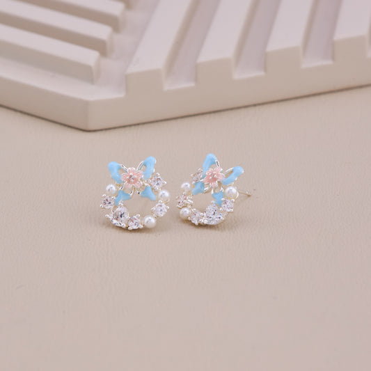 Butterfly Pearl Crystal Stud Earrings