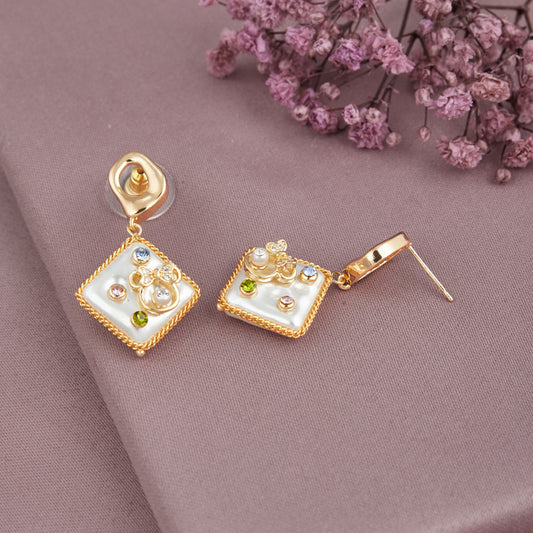 Gold Floral Earrings with Bling-Bling Style