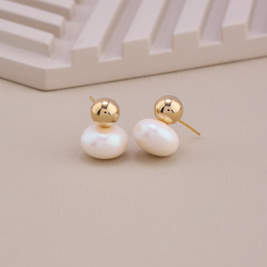 Gold and Pearl Duo Stud Earrings