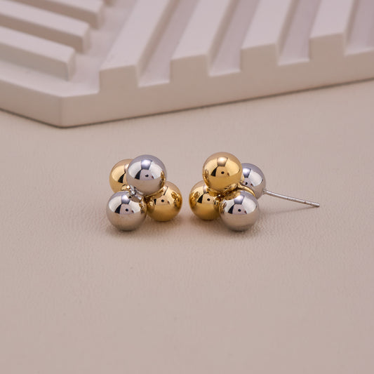 Gold and Silver Sphere Cluster Stud Earrings