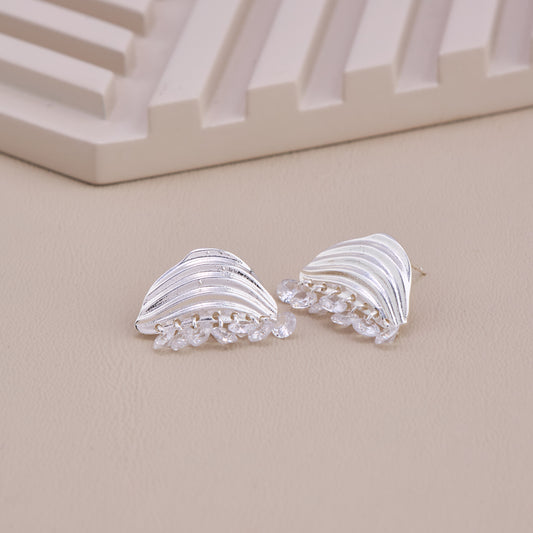 Silver Wave Crystal Stud Earrings