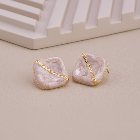 Marble Texture Gold Accent Stud Earrings