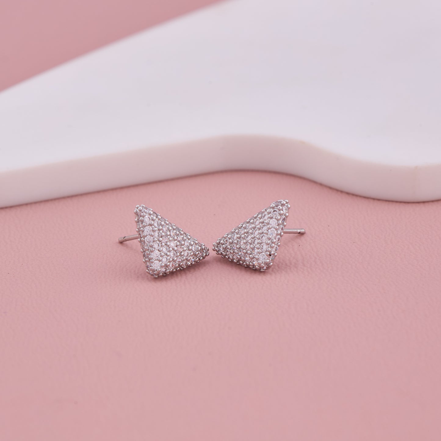 Silver Triangle Crystal Stud Earrings